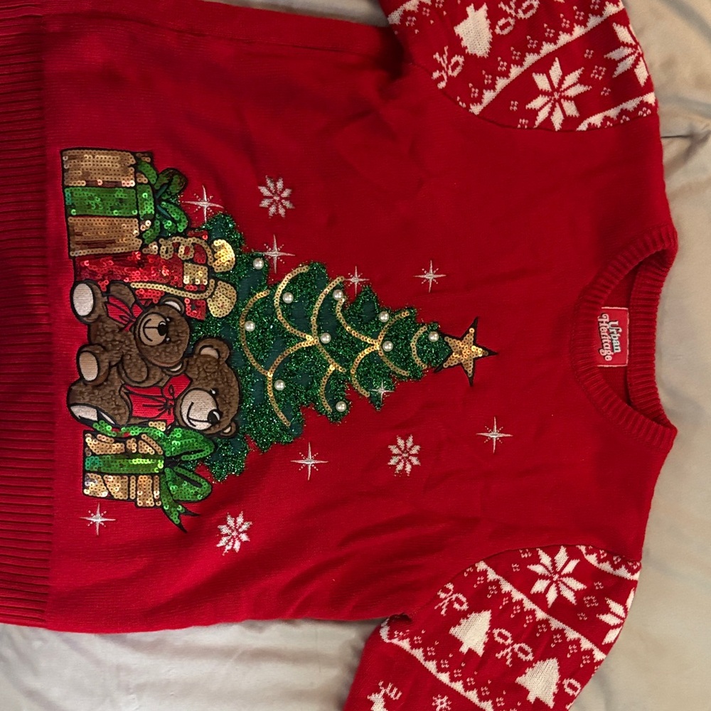 Holiday Time Red Kids Sweater with Christmas Tree and Bears